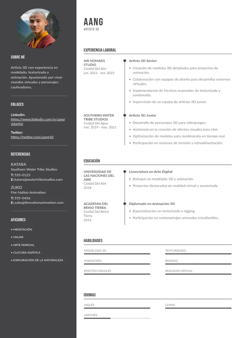 two column artista-3d resume example