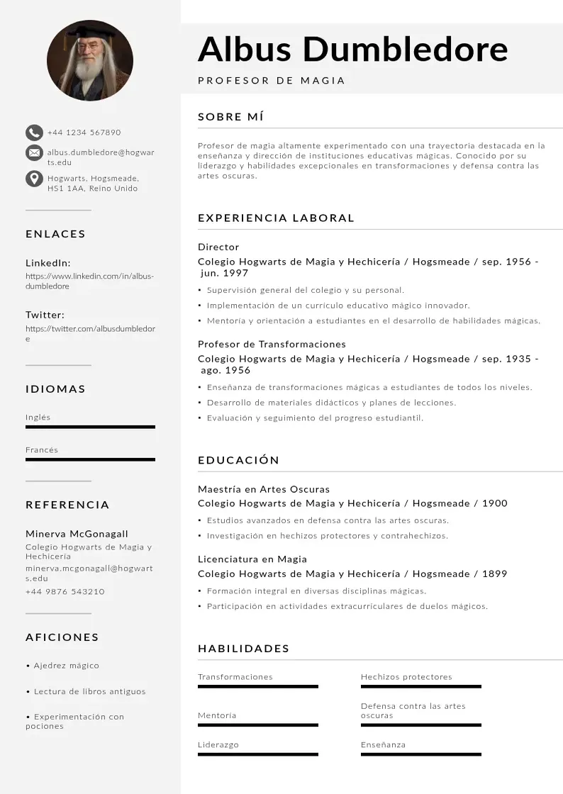 two column curriculum-de-profesor resume example