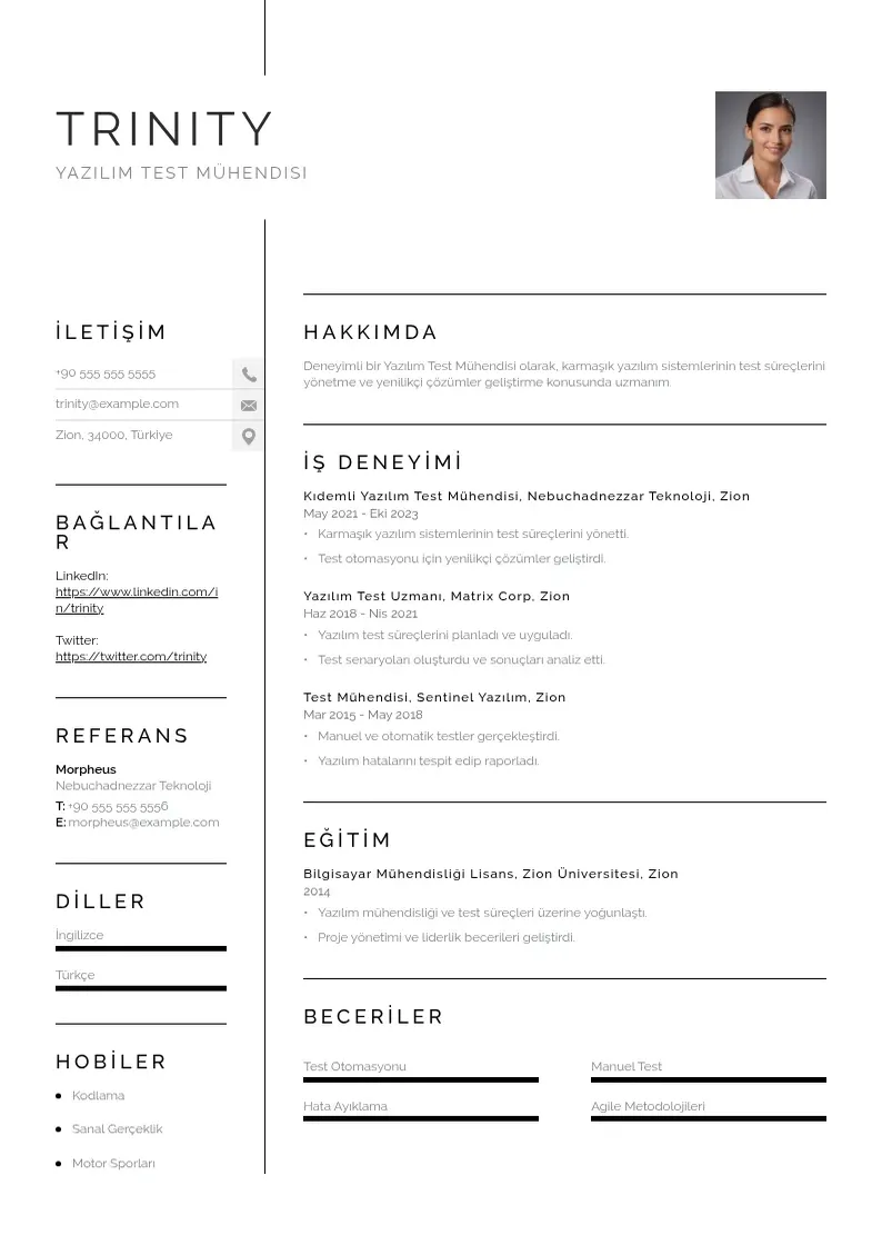 Vienkārša Yazılım Test Mühendisi  CV piemērs