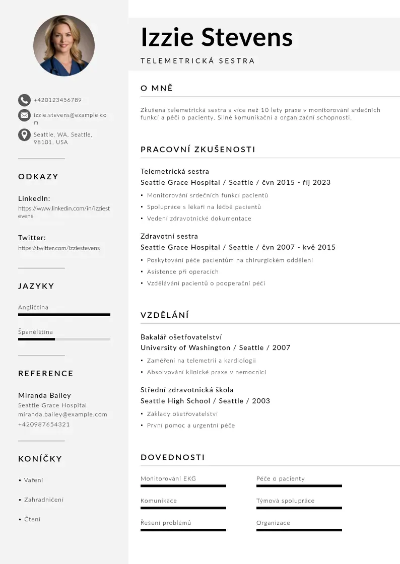 Mūsdienīga Telemetrická sestra  CV veidne