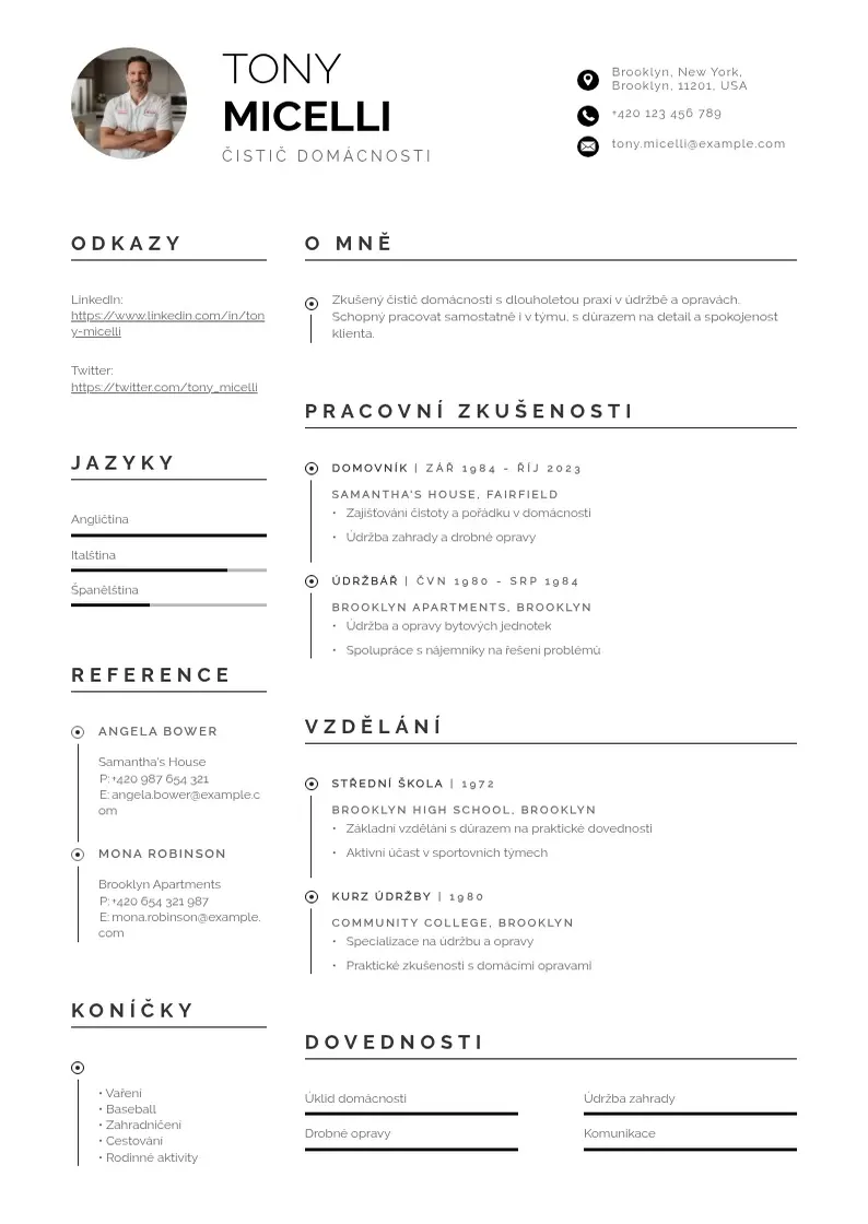 Profesionāla Čistič domácnosti CV veidne