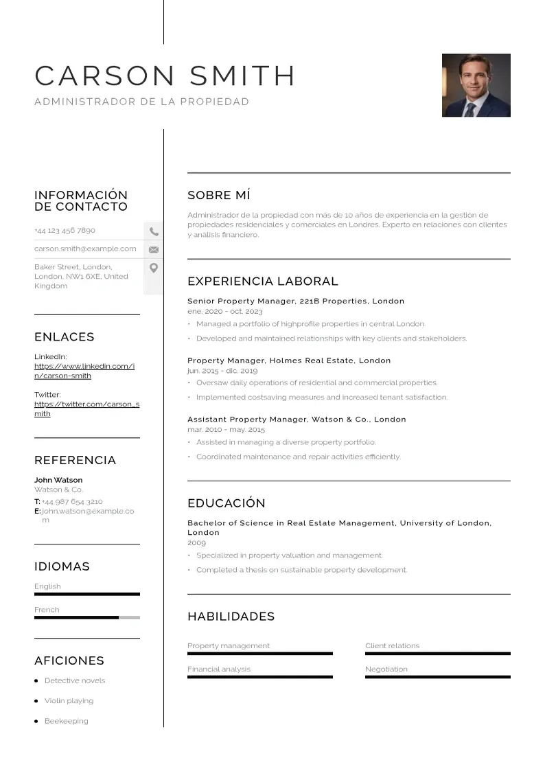 two column cv-administrador-de-la-propiedad resume example