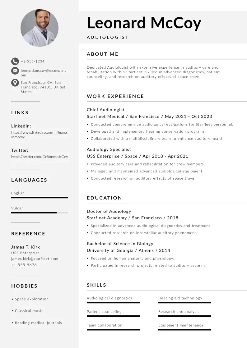 modern Audiologist resume resume template