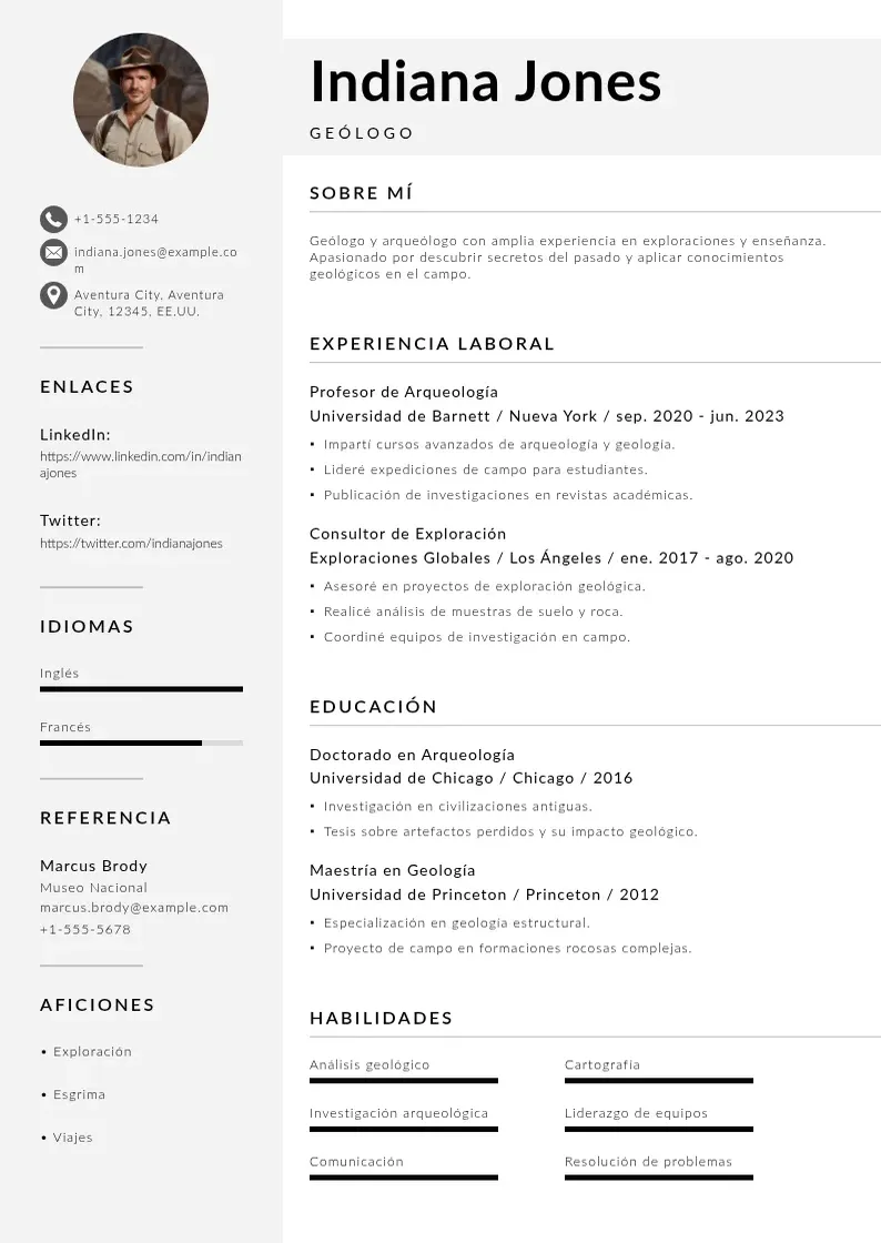 two column curriculum-de-geologo resume example