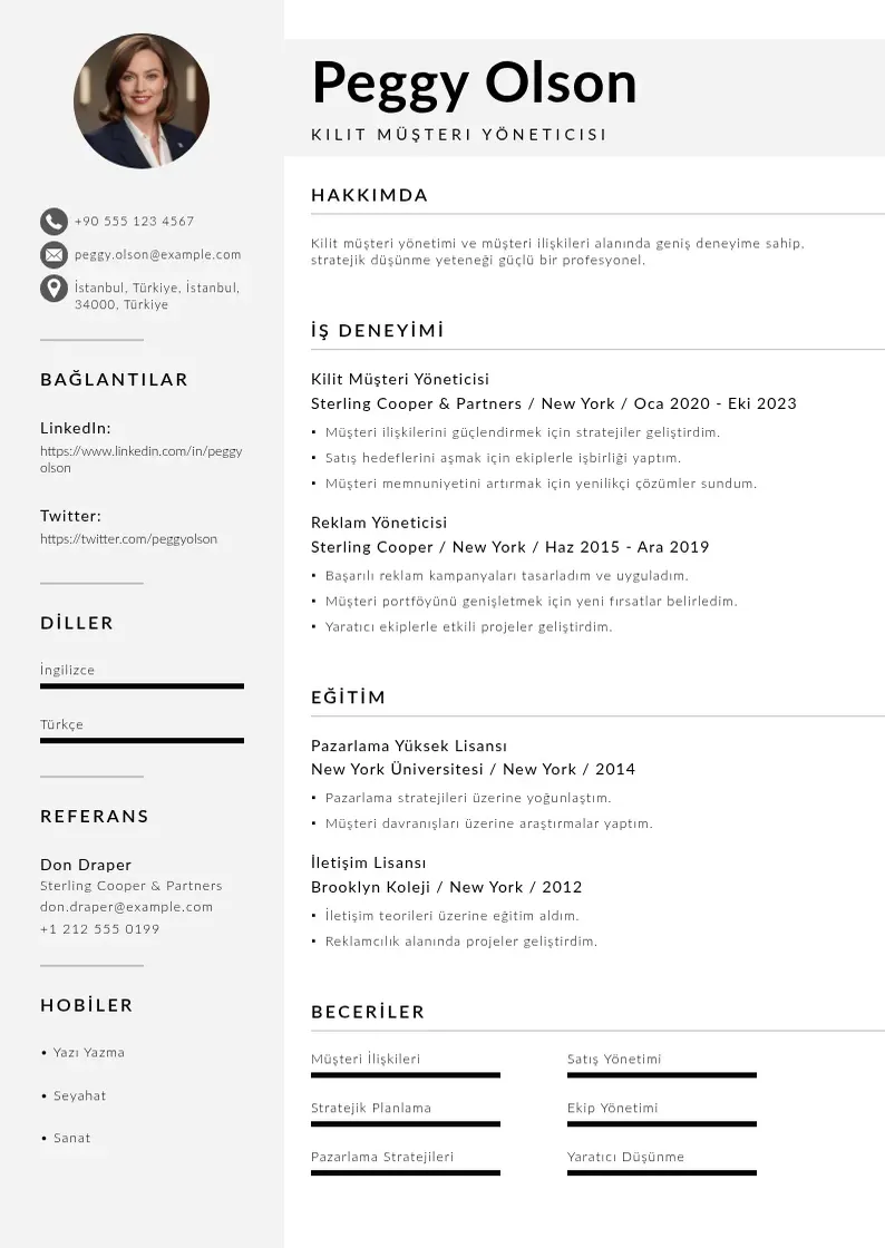 Mūsdienīga Kilit Müşteri Yöneticisi  CV veidne