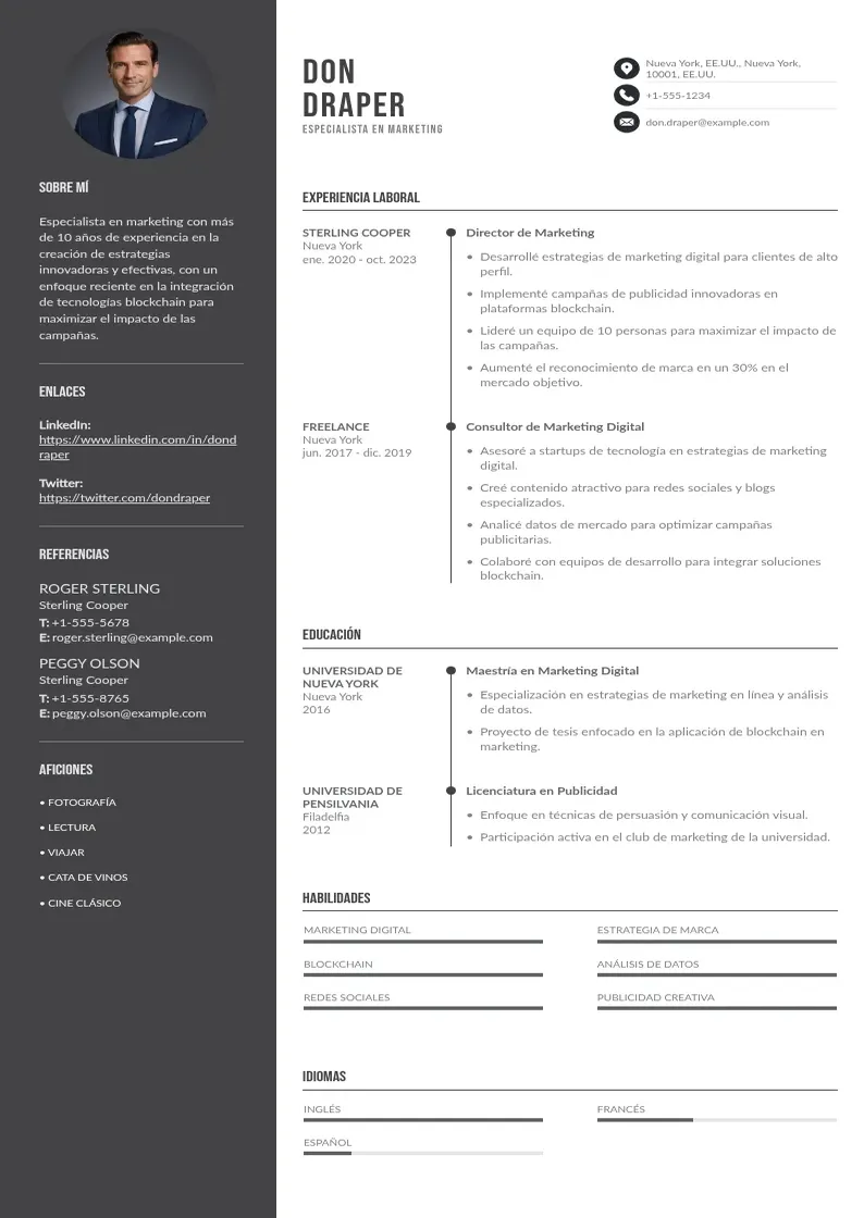 two column especialista-en-marketing-para-proyectos-blockchain resume example