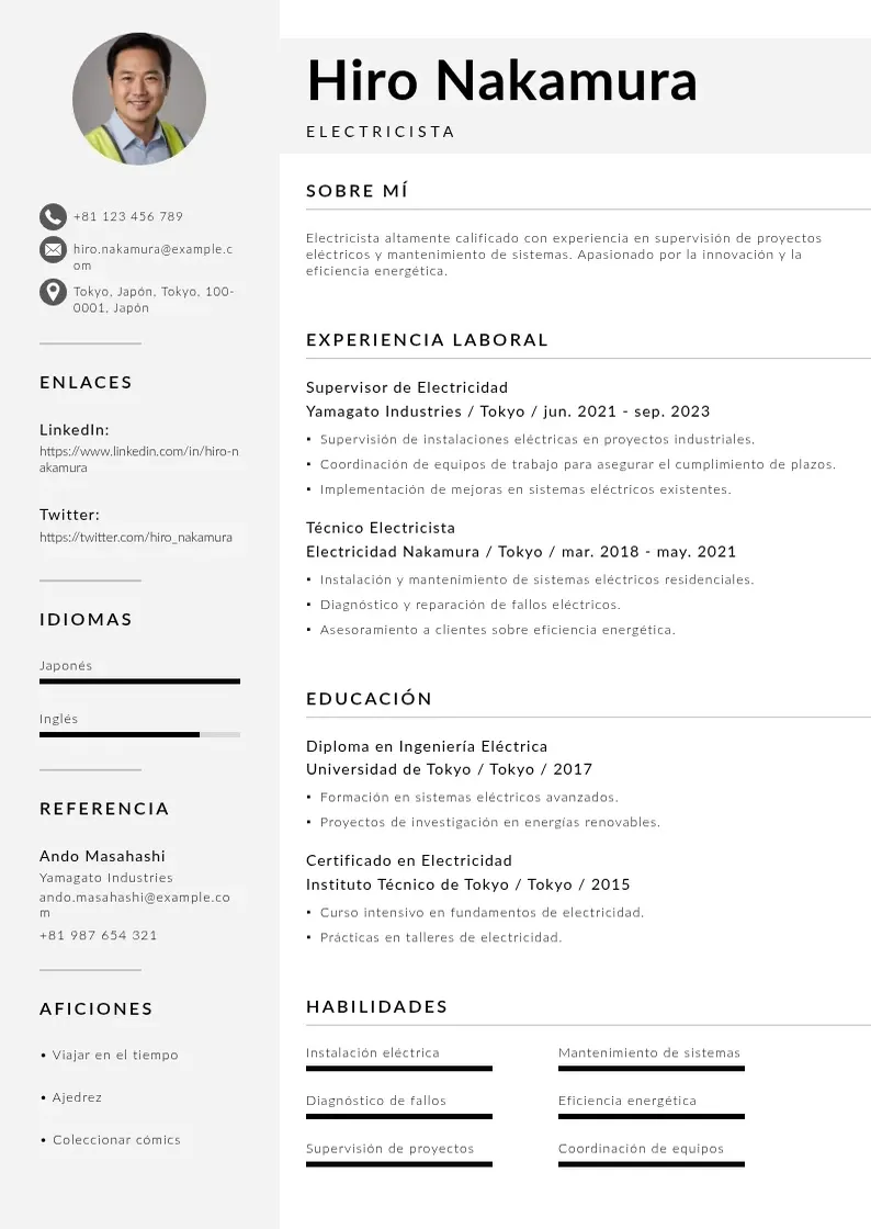 two column curriculum-de-electricista resume example