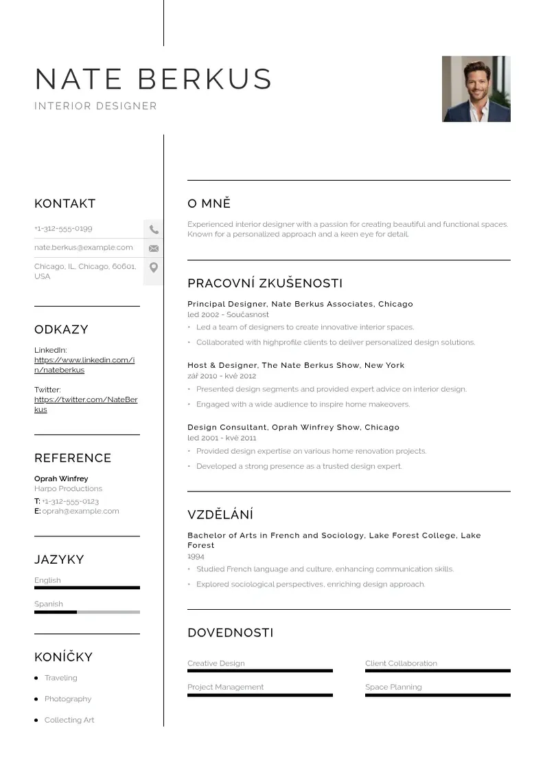 Vienkārša Navrhar interieru zivotopis CV piemērs