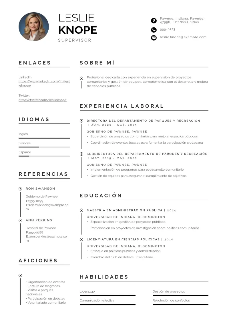 two column cv-supervisor resume example