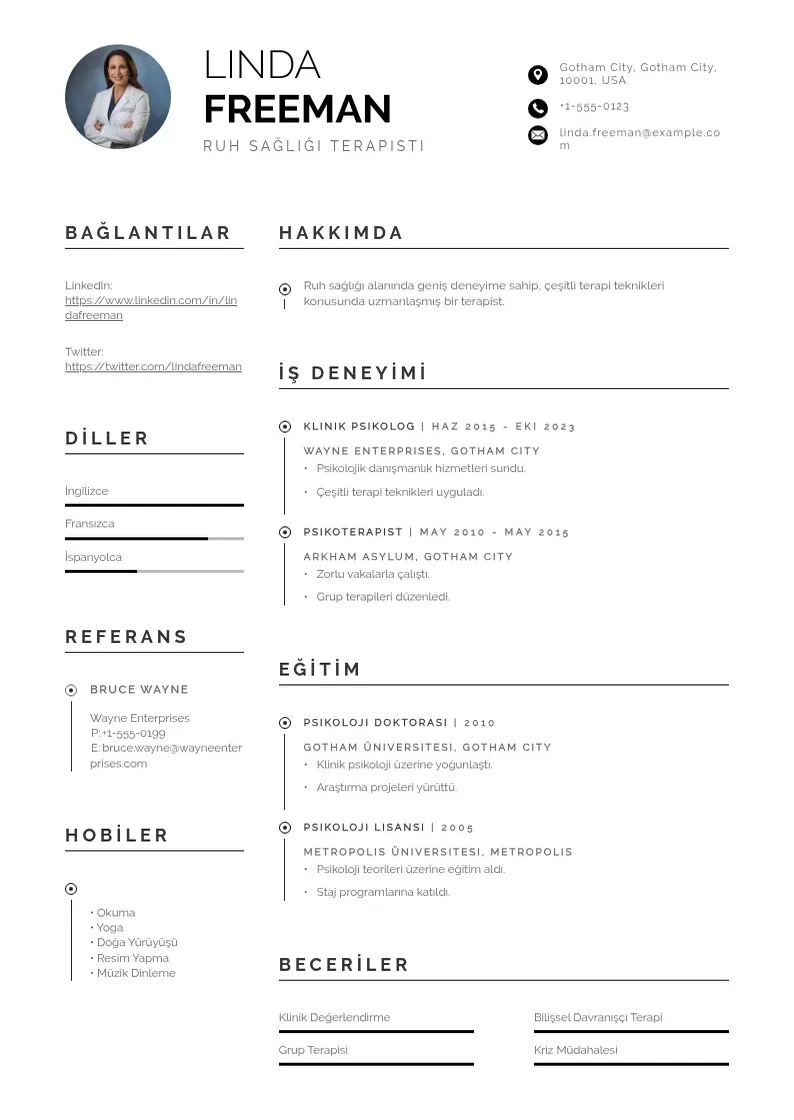Profesionāla Ruh Sağlığı Terapisti  CV veidne