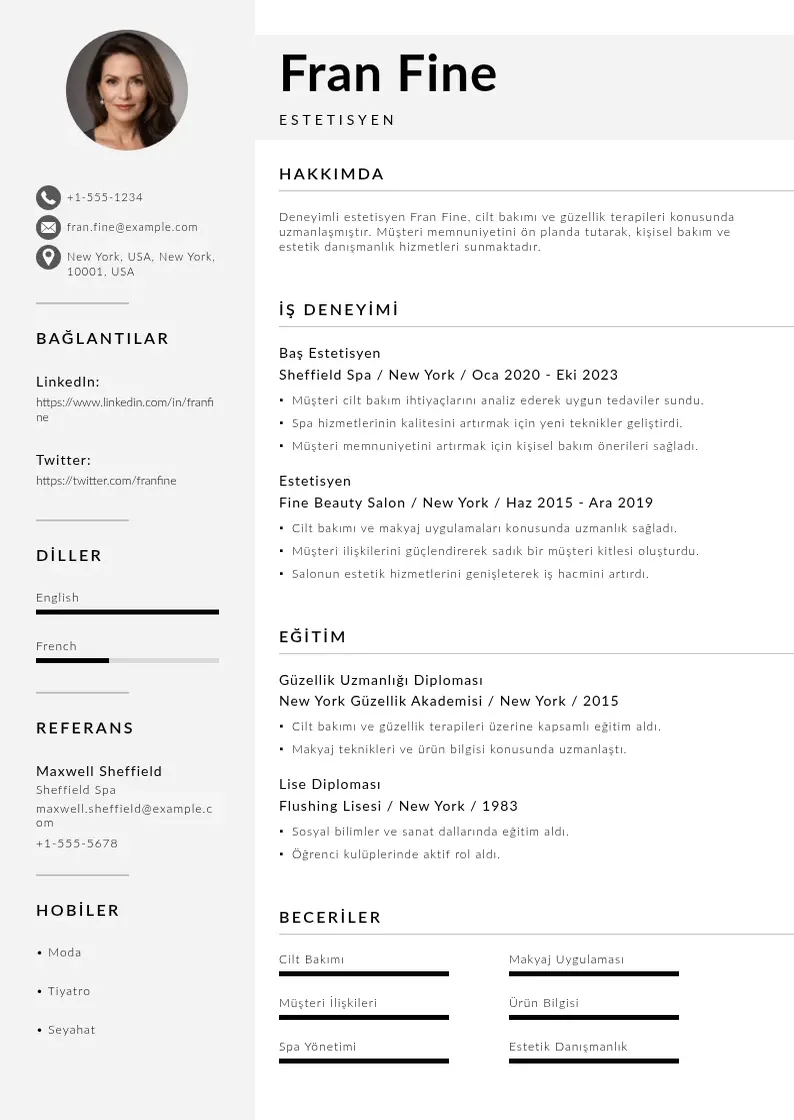Mūsdienīga Estetisyen CV veidne