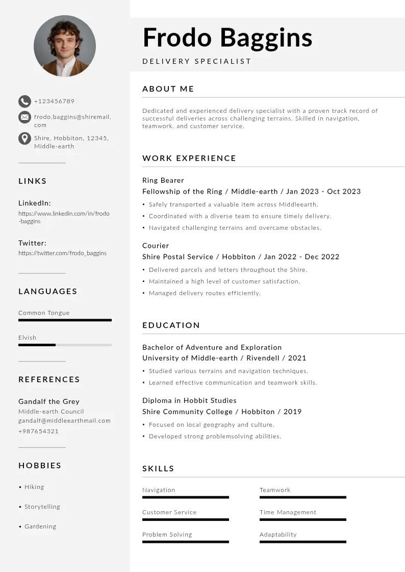 modern Wolt delivery jobs resume template