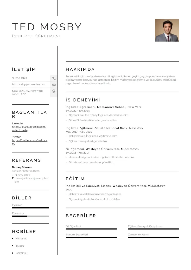 Vienkārša Ingilizce CV piemērs