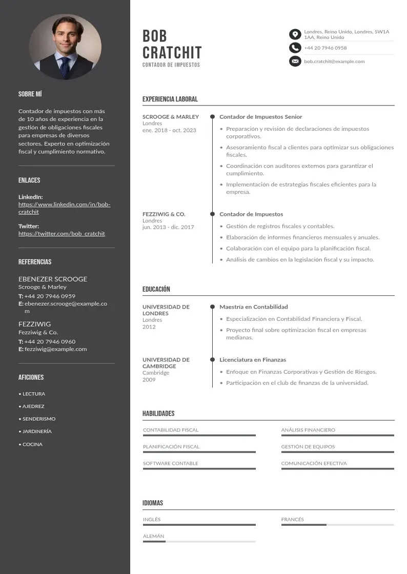 two column cv-contador-de-impuestos resume example