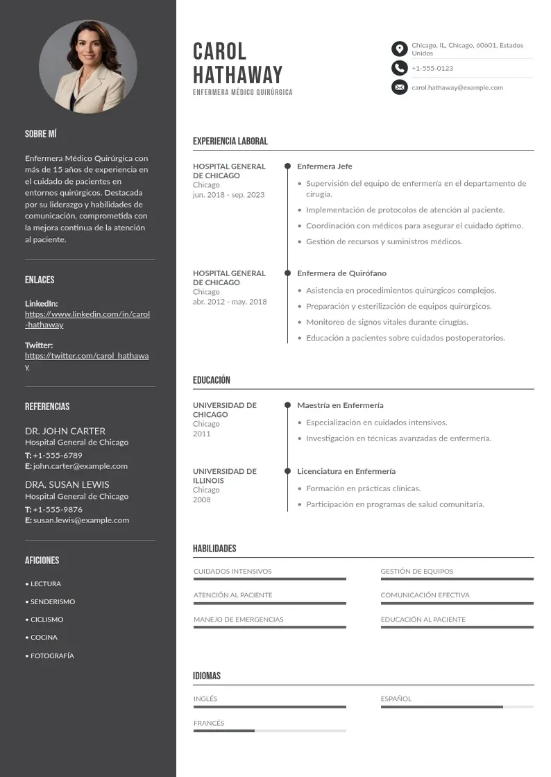two column enfermera-medico-quirurgica resume example