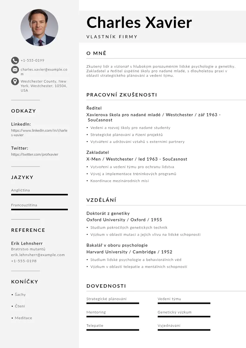 Mūsdienīga Zivotopis vlastnik firmy CV veidne