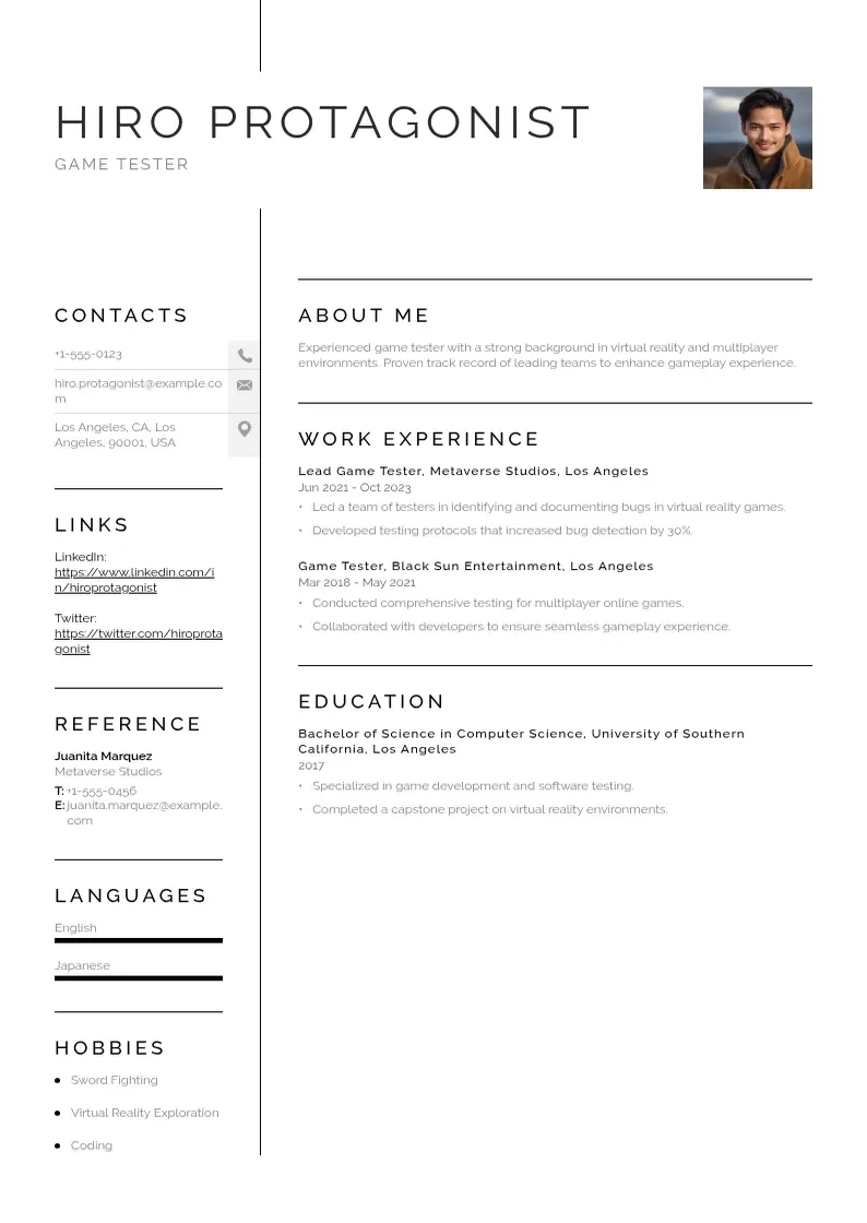 simple Game tester resume resume example