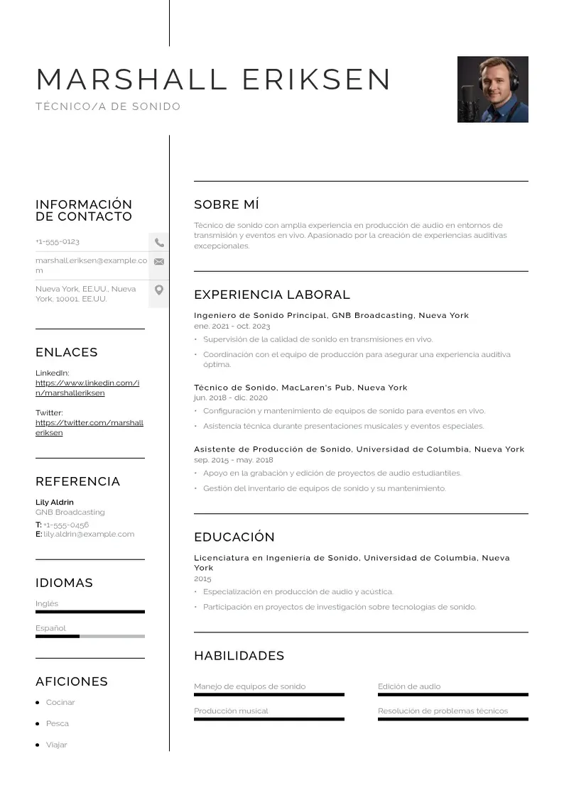 two column tecnicoa-de-sonido resume example