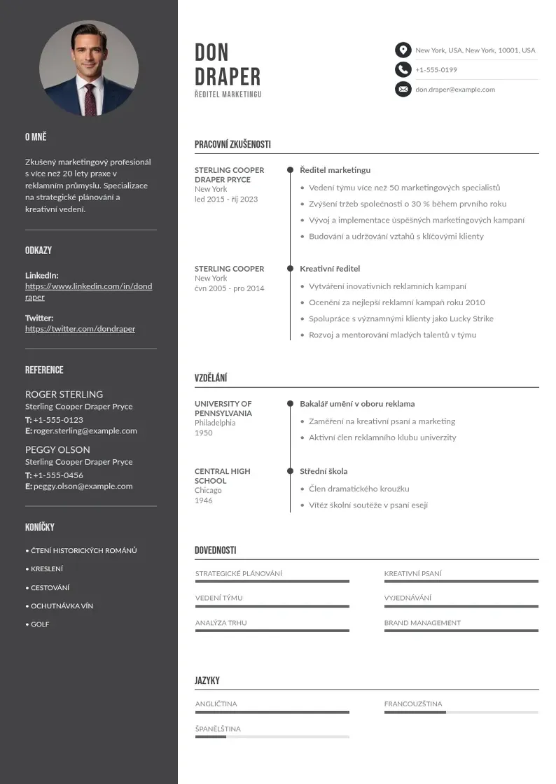Divu kolonnu Reditel marketingu zivotopis CV piemērs