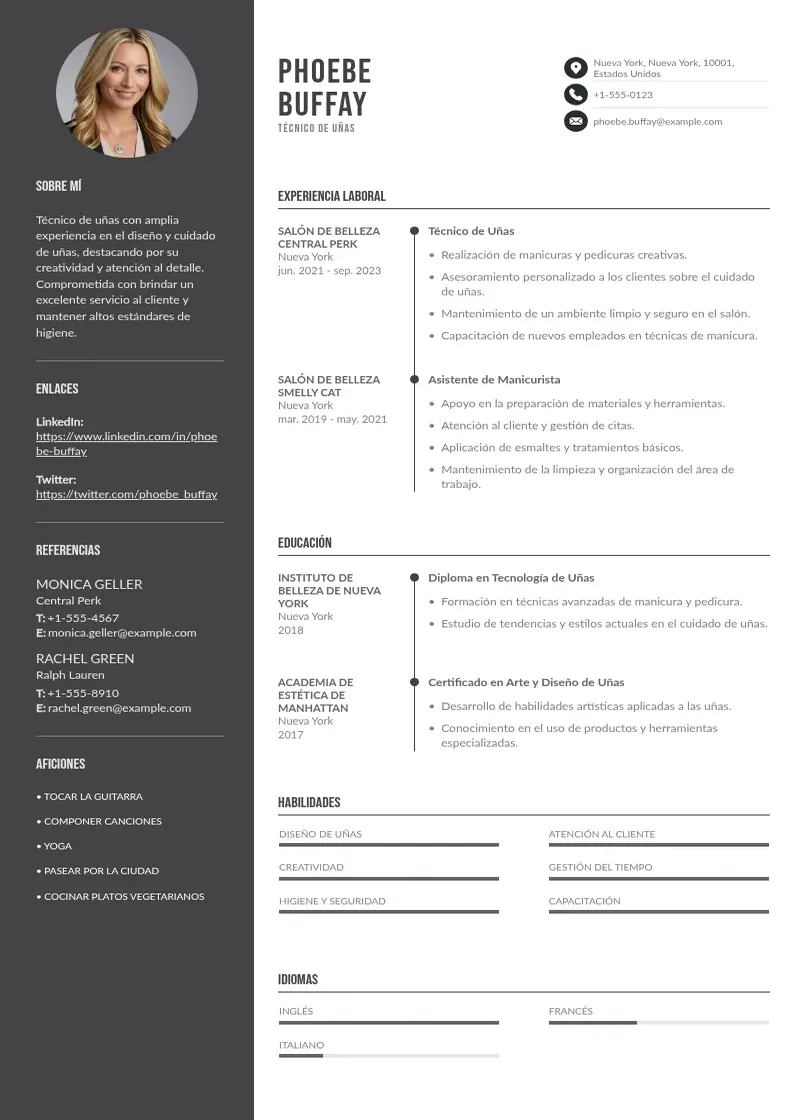 two column cv-tecnico-de-unas resume example