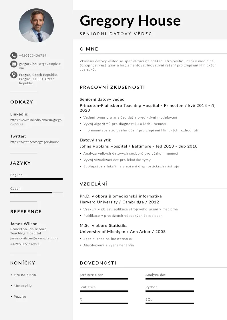 Mūsdienīga Senior data scientist CV veidne