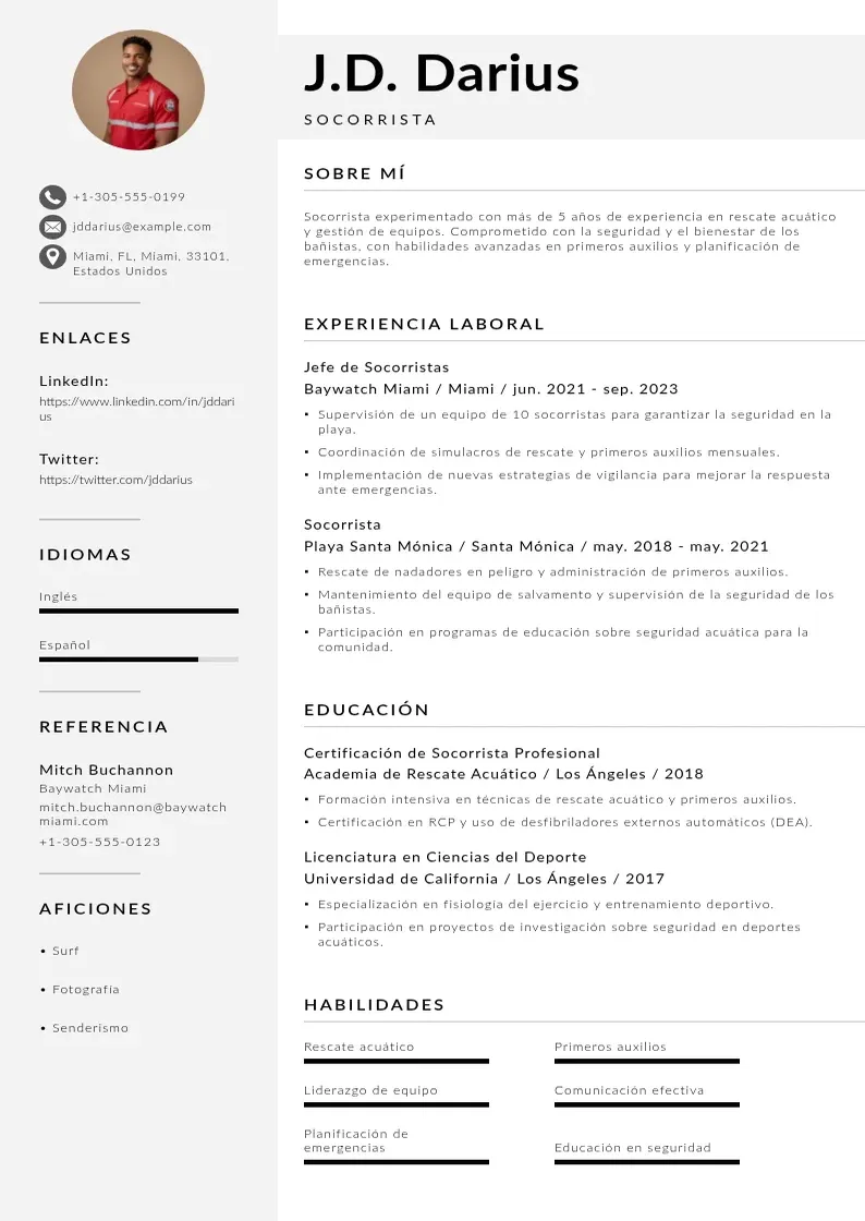 two column curriculum-de-socorrista resume example