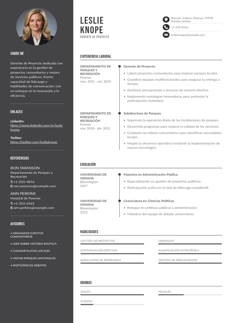 two column cv-gerente-de-proyecto resume example