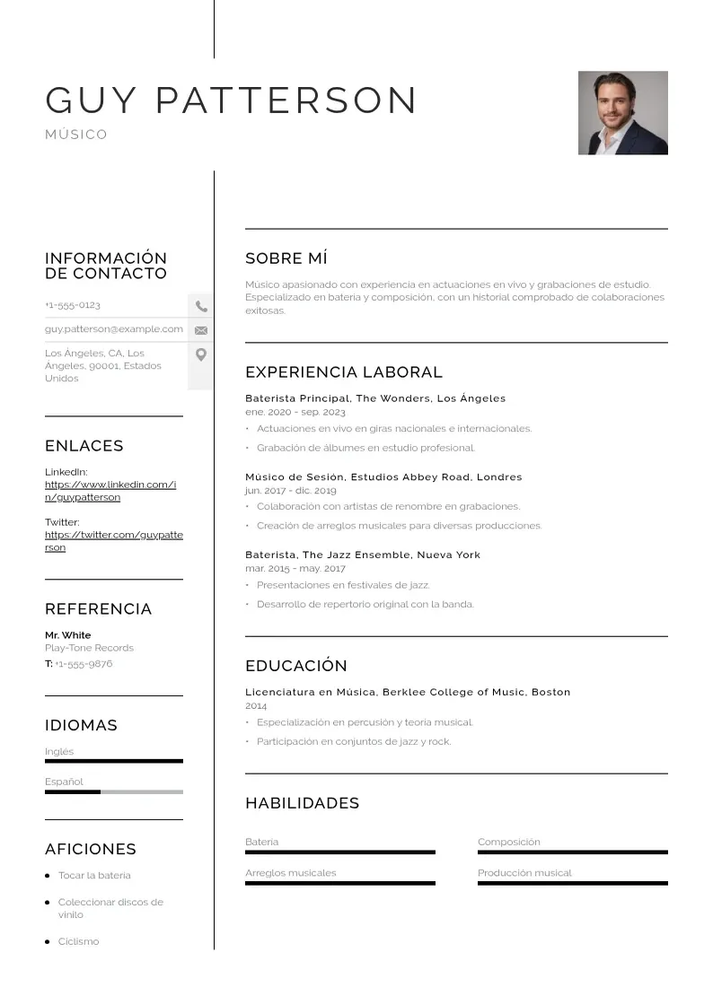 two column musico resume example