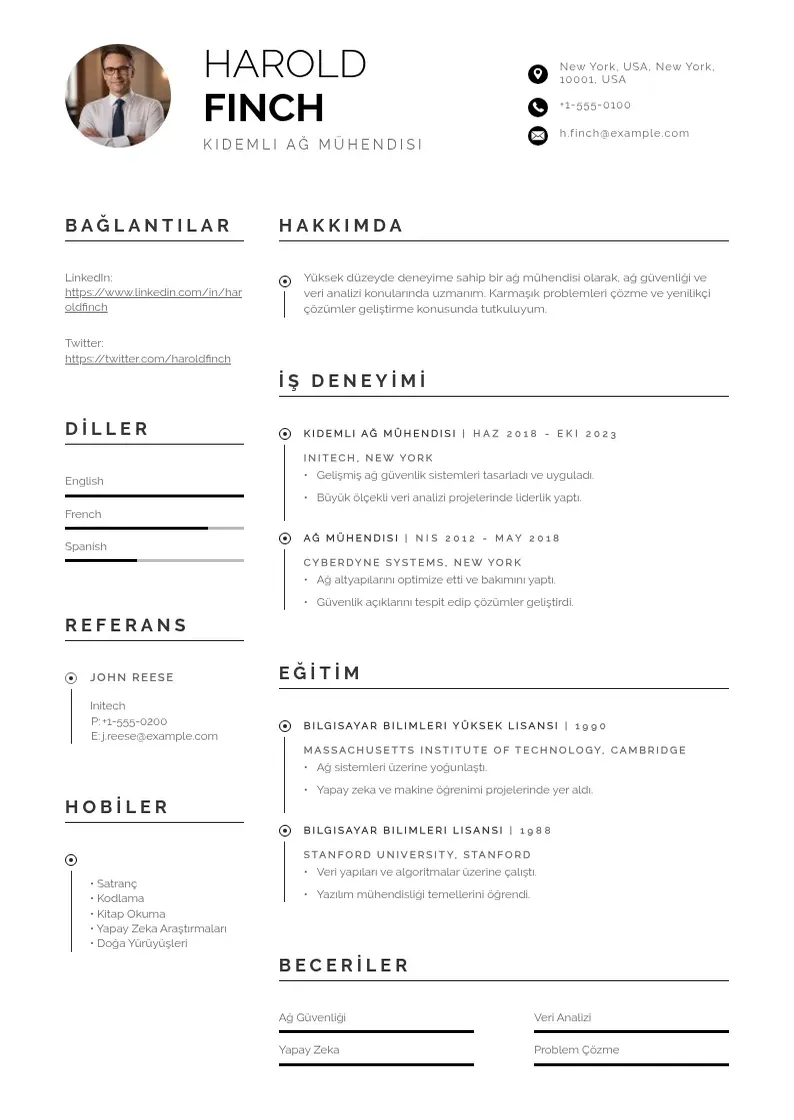 Profesionāla Kıdemli Ağ Mühendisi  CV veidne