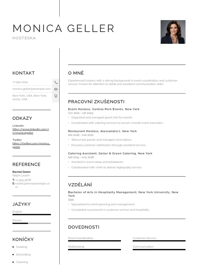 Vienkārša Zivotopis hosteska CV piemērs