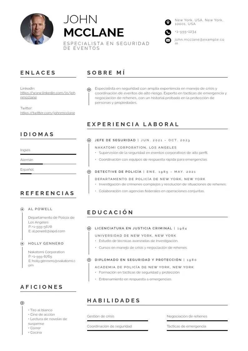 two column especialista-en-seguridad-de-eventos resume example