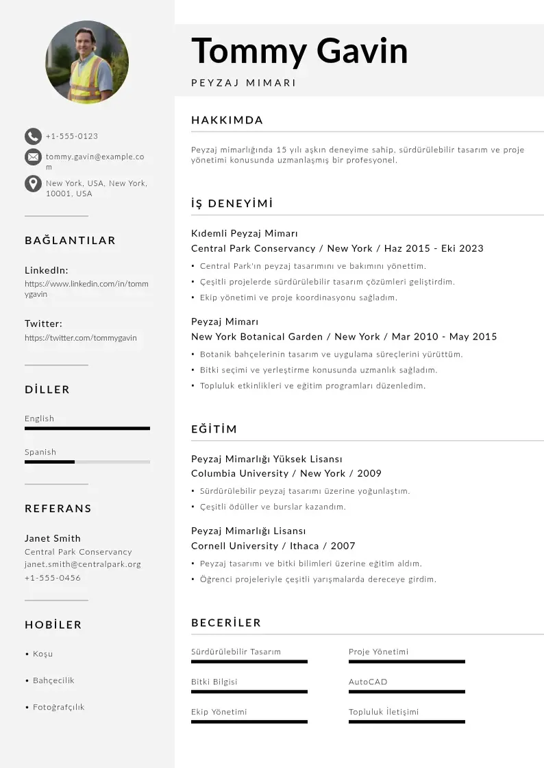 Mūsdienīga peyzaj mimarı  CV veidne