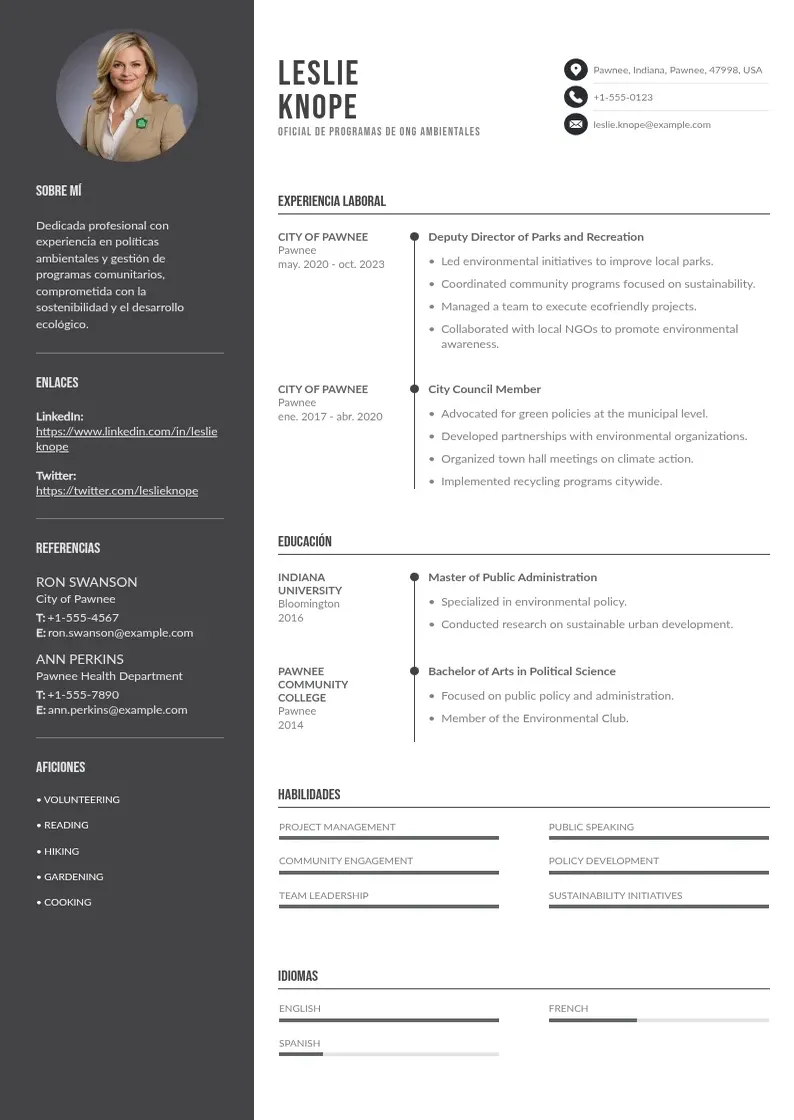 two column oficial-de-programas-de-ong-ambientales resume example