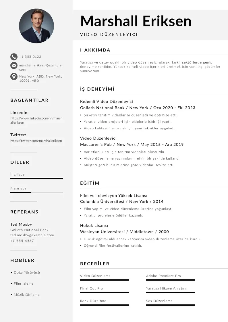 Mūsdienīga Video Düzenleyici  CV veidne