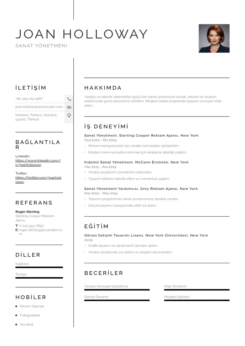Vienkārša Sanat Yönetmeni  CV piemērs