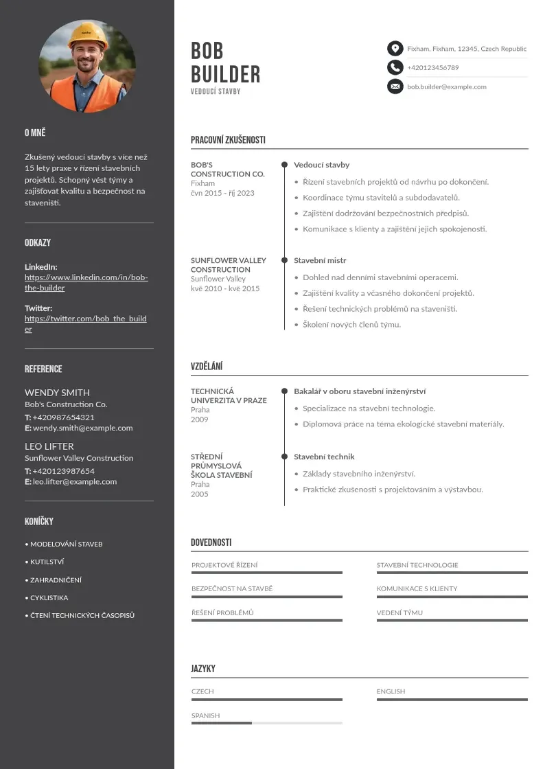 Divu kolonnu Zivotopis vedouciho stavby CV piemērs