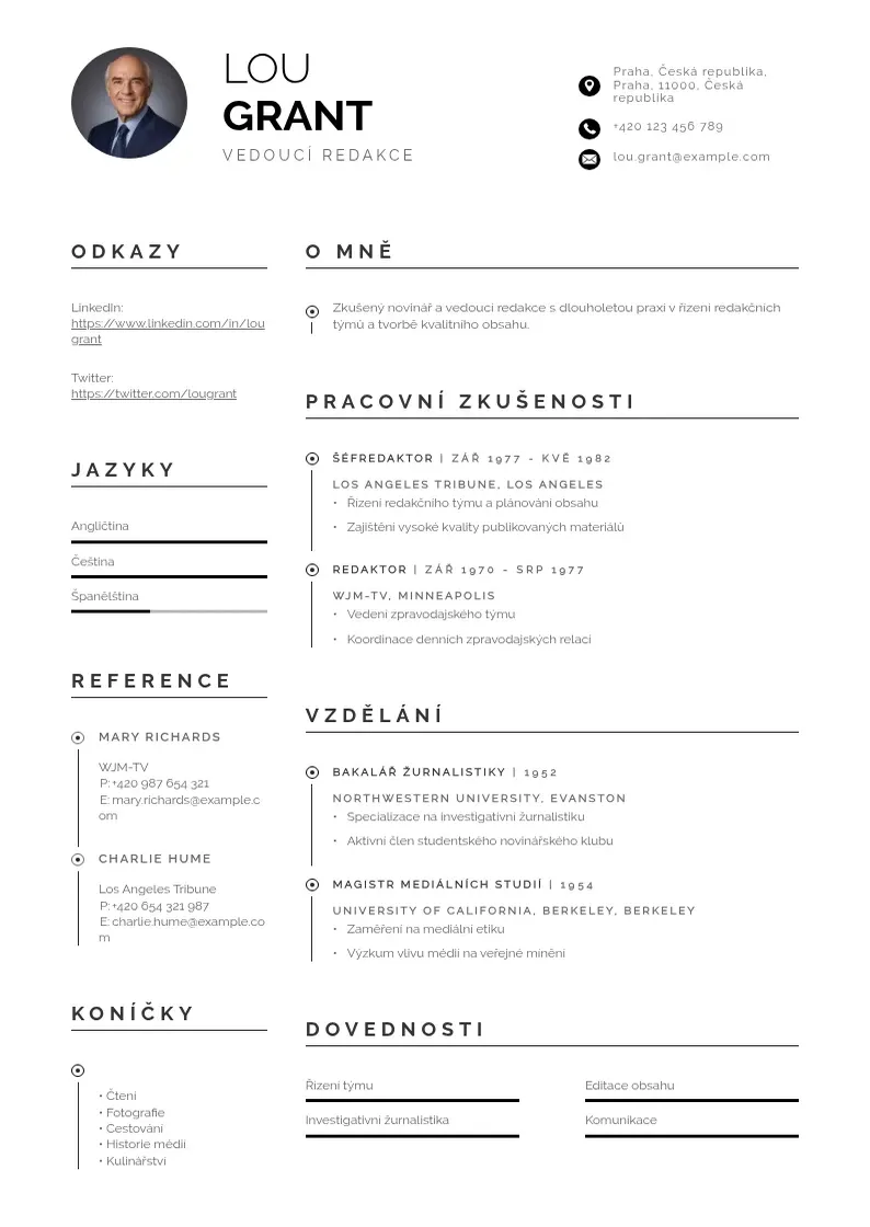 Profesionāla Motivacni dopis pro vedouciho redakce CV veidne