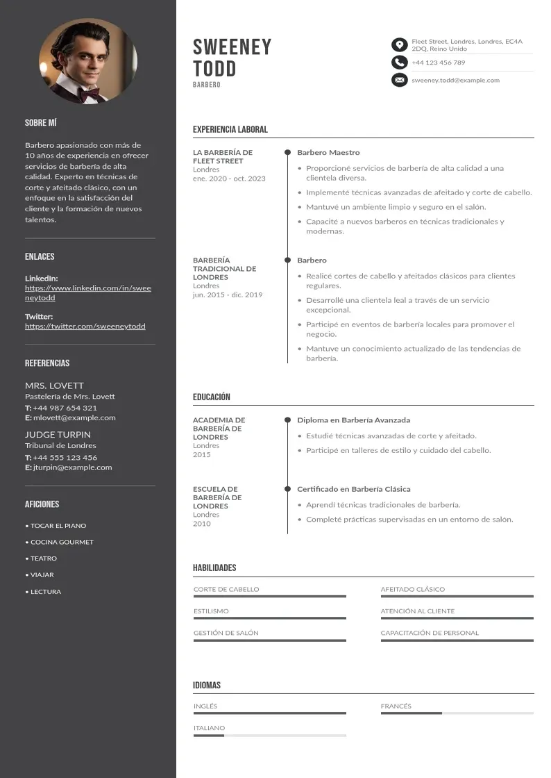 two column curriculum-de-barbero resume example
