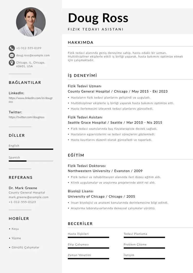 Mūsdienīga Fizik Tedavi Asistanı  CV veidne