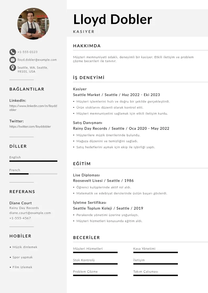 Mūsdienīga Kasiyer CV veidne