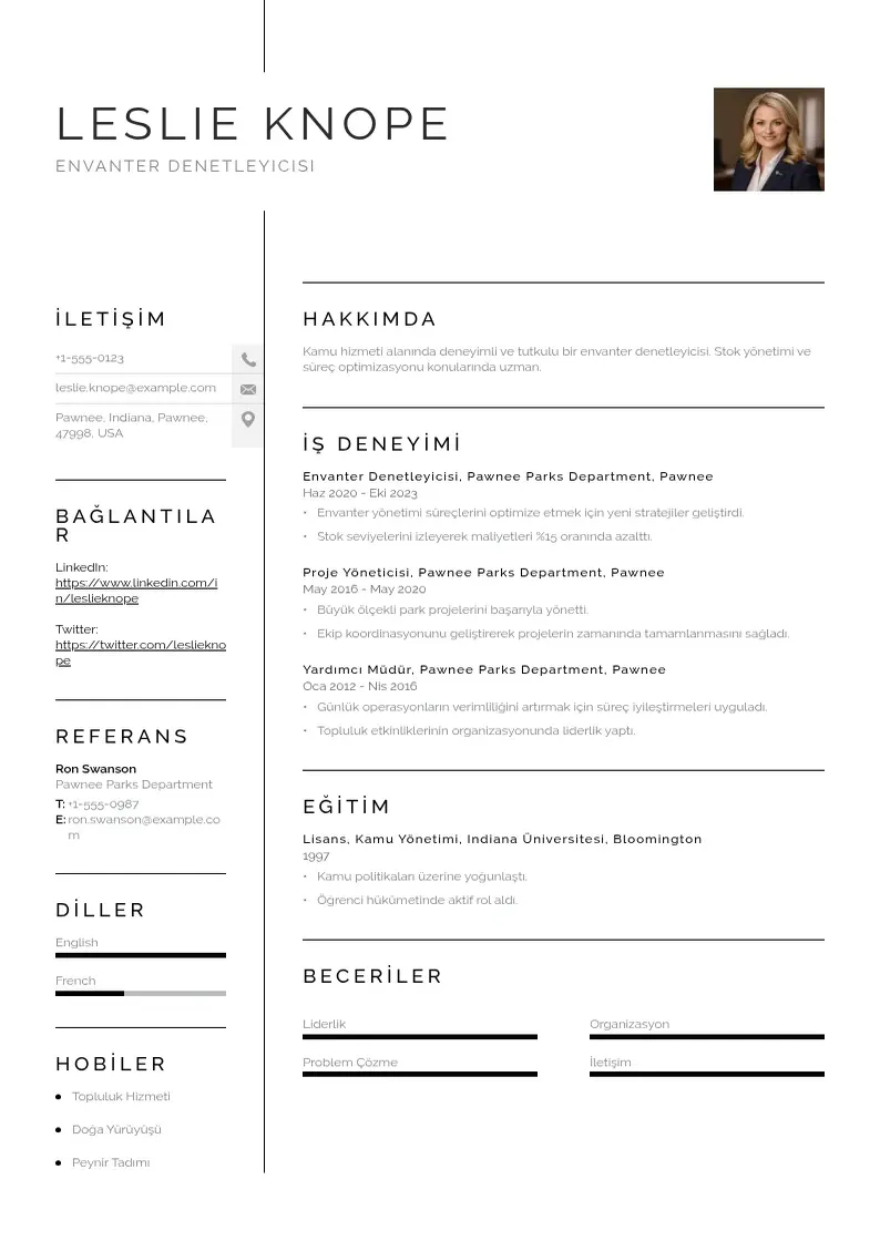 Vienkārša Envanter Denetleyicisi  CV piemērs