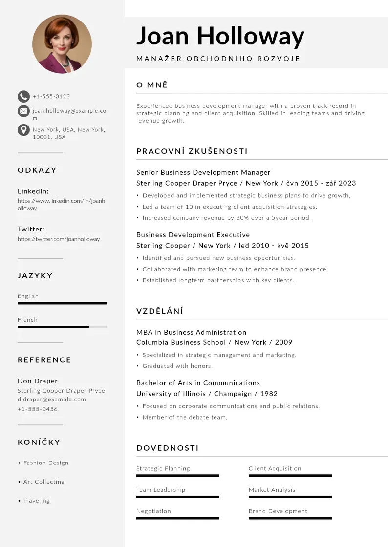 Mūsdienīga Manazer obchodniho rozvoje zivotopis CV veidne
