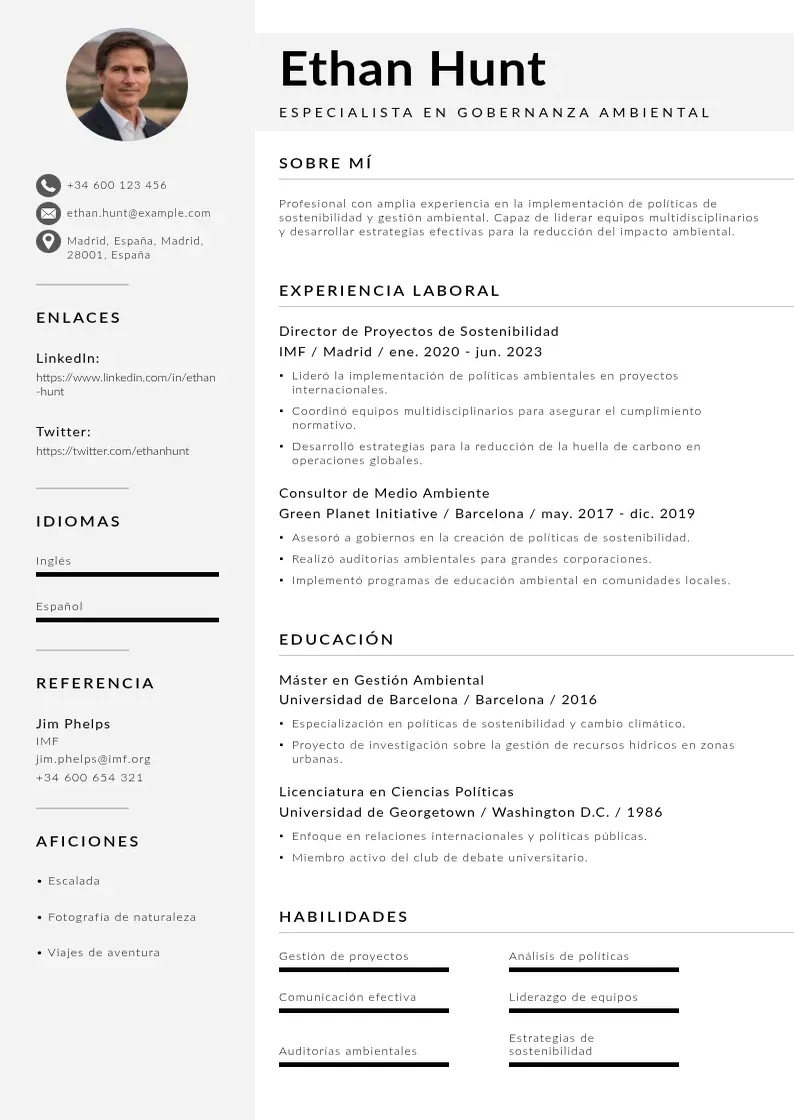 two column especialista-en-gobernanza-ambiental resume example