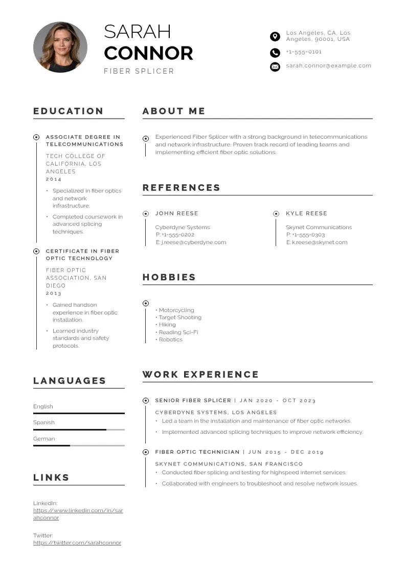 professional Fiber splicer resume resume template