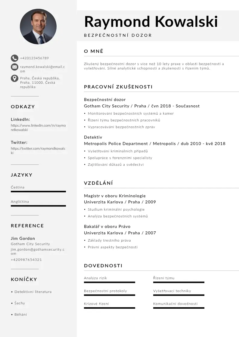 Mūsdienīga Bezpečnostní dozor CV veidne