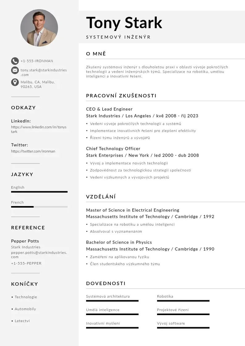 Mūsdienīga Systemoveho inzenyra zivotopis CV veidne