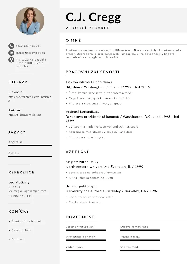 Mūsdienīga Motivacni dopis pro vedouciho redakce CV veidne