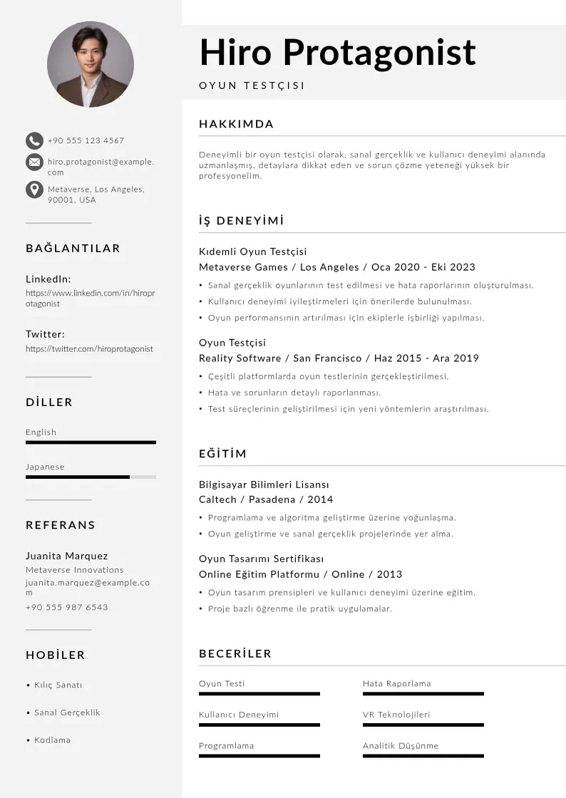 Mūsdienīga Oyun testçisi  CV veidne