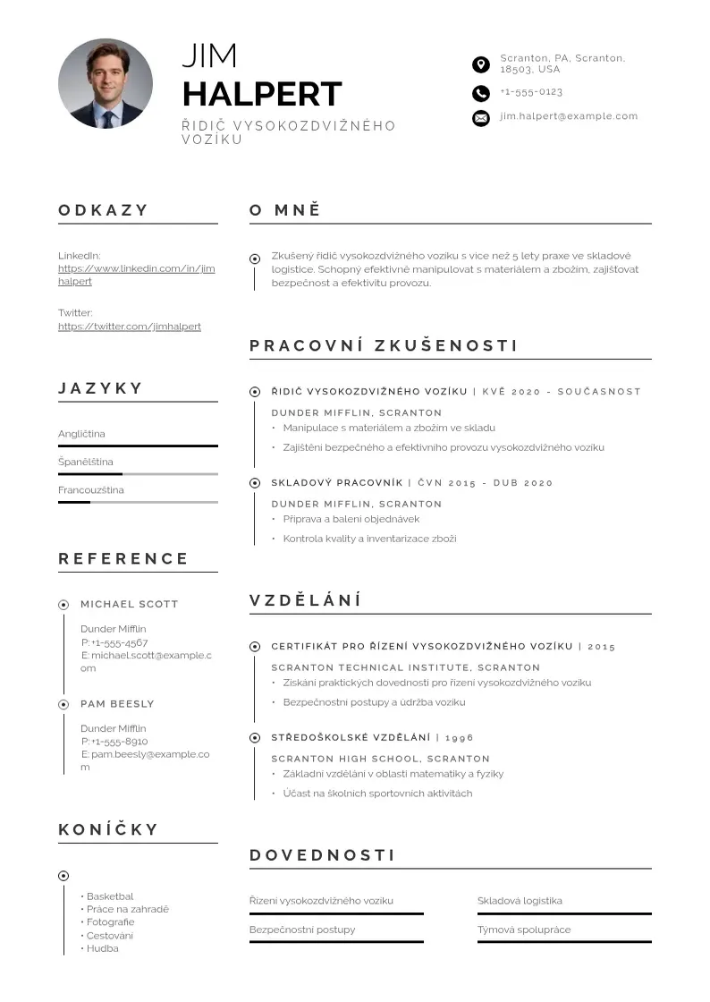 Profesionāla Ridice vysokozdvizneho voziku zivotopis CV veidne