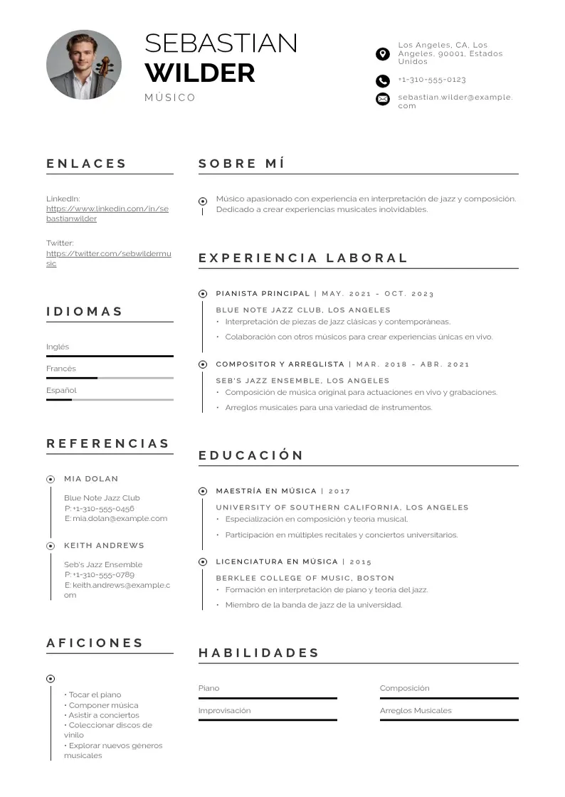 two column musico resume example